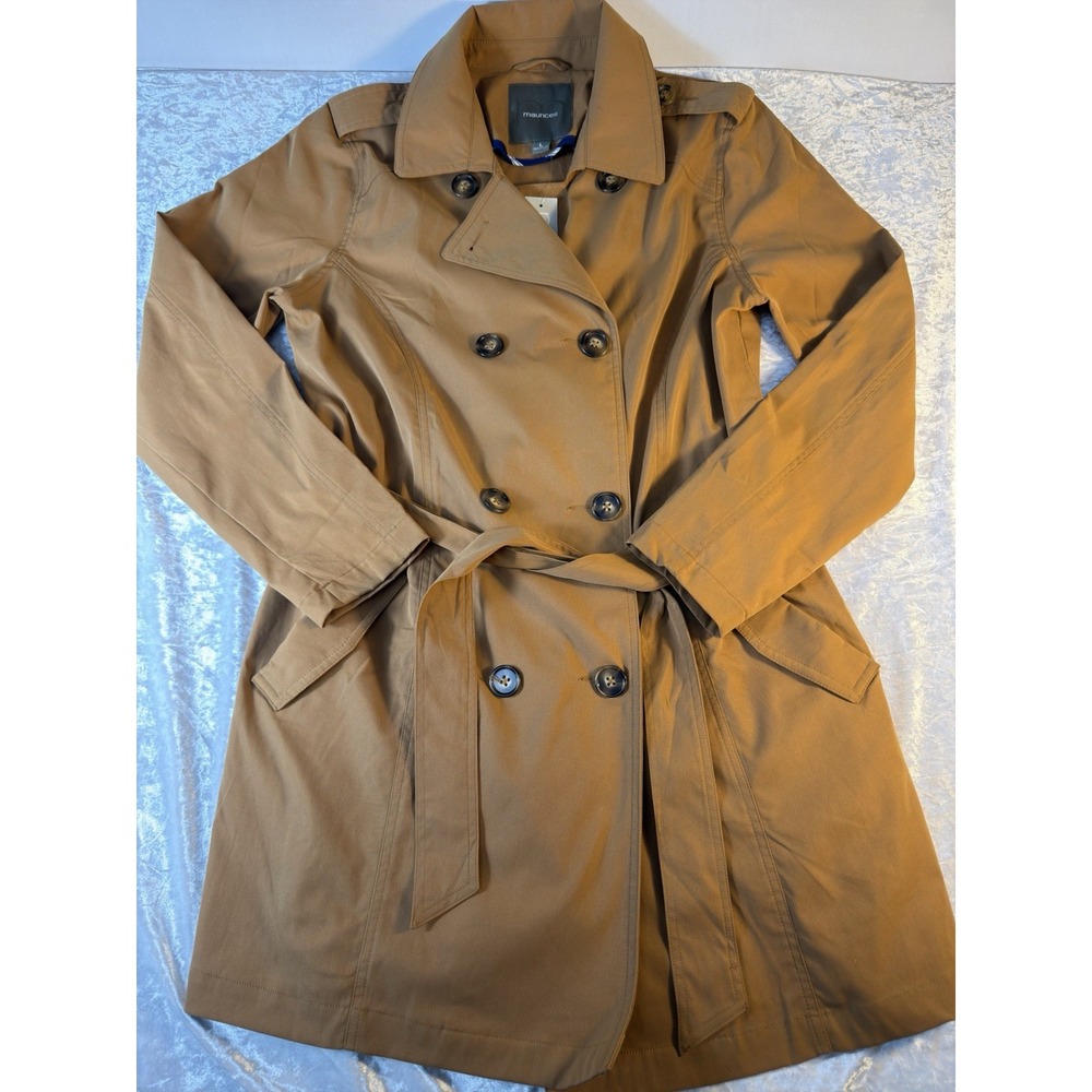 Maurices Trench Coat Women's Large Camel Belted Double Breasted Lightweight NWT